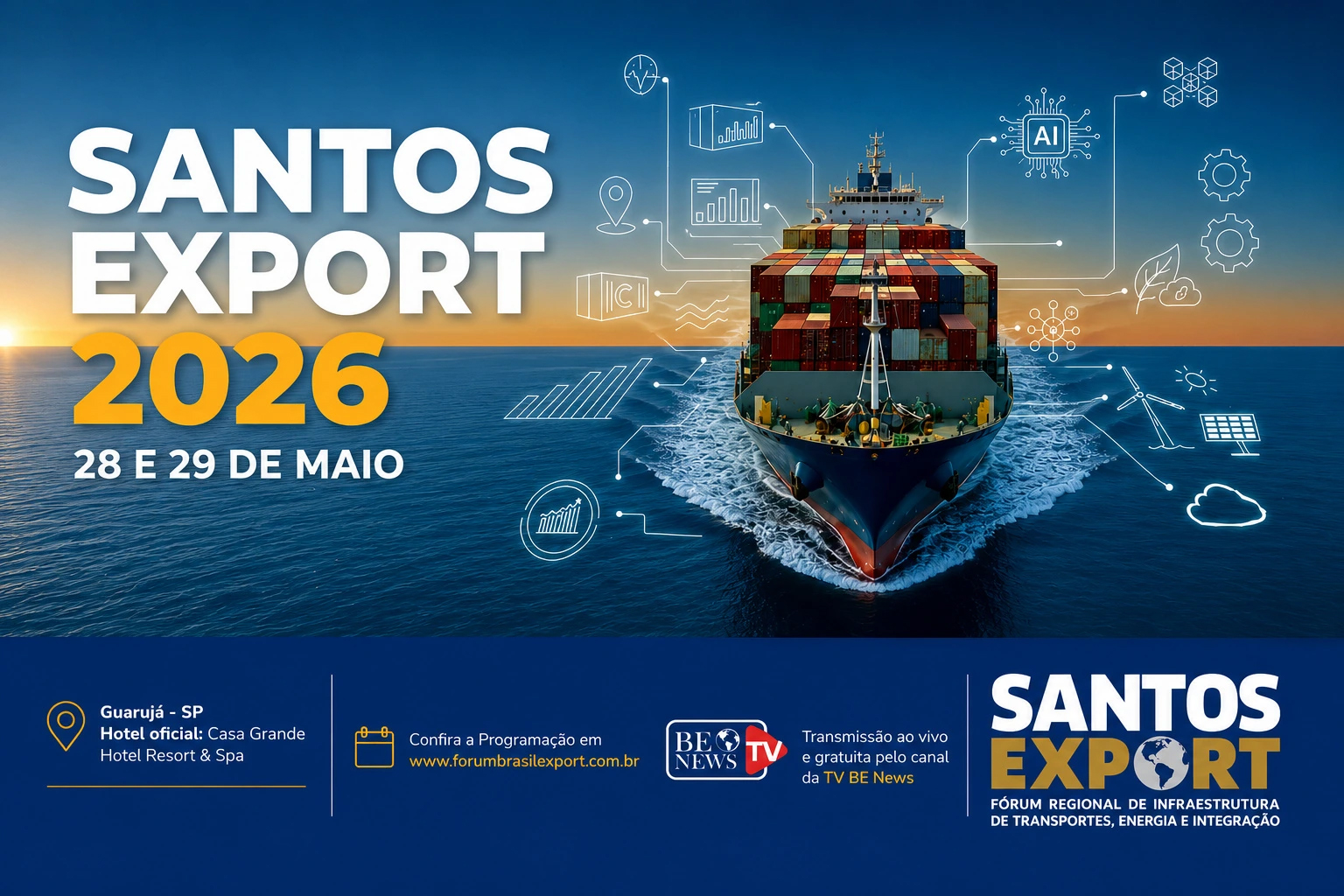 Santos Export 2026 vai debater questões como mobilidade, investimentos e melhorias no Porto de Santos